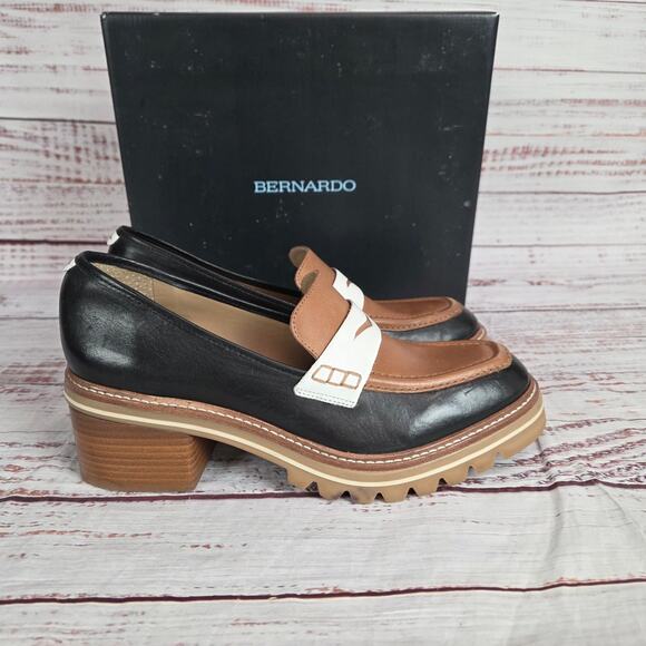 Bernardo Selma Leather Loafers 9M Chunky Heel Comfort Shoes Minimalist Neutral - Picture 3 of 10